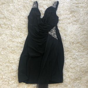 Black dress with beads.